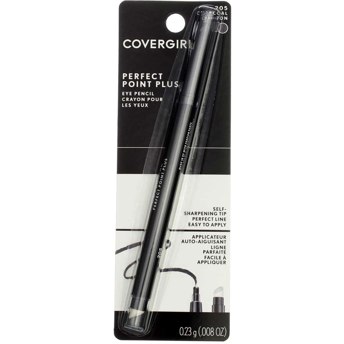 CoverGirl Charcoal self-sharpening eyeliner pencil with blending tip for precise lines.