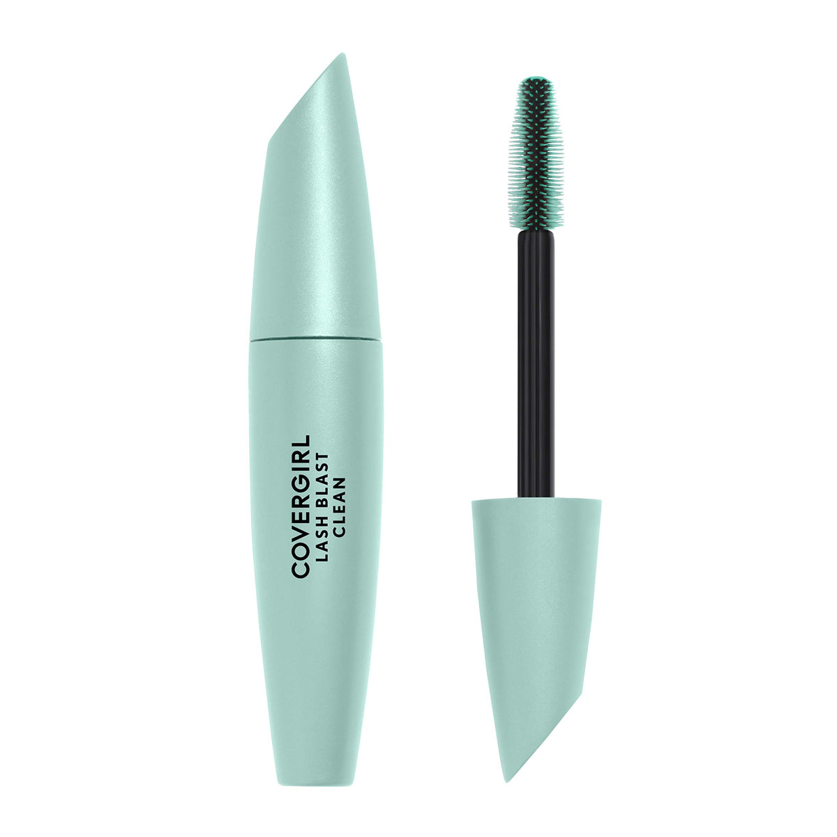 CoverGirl Lash Blast Clean Volume Mascara bottle highlighting vegan formula for clean beauty.