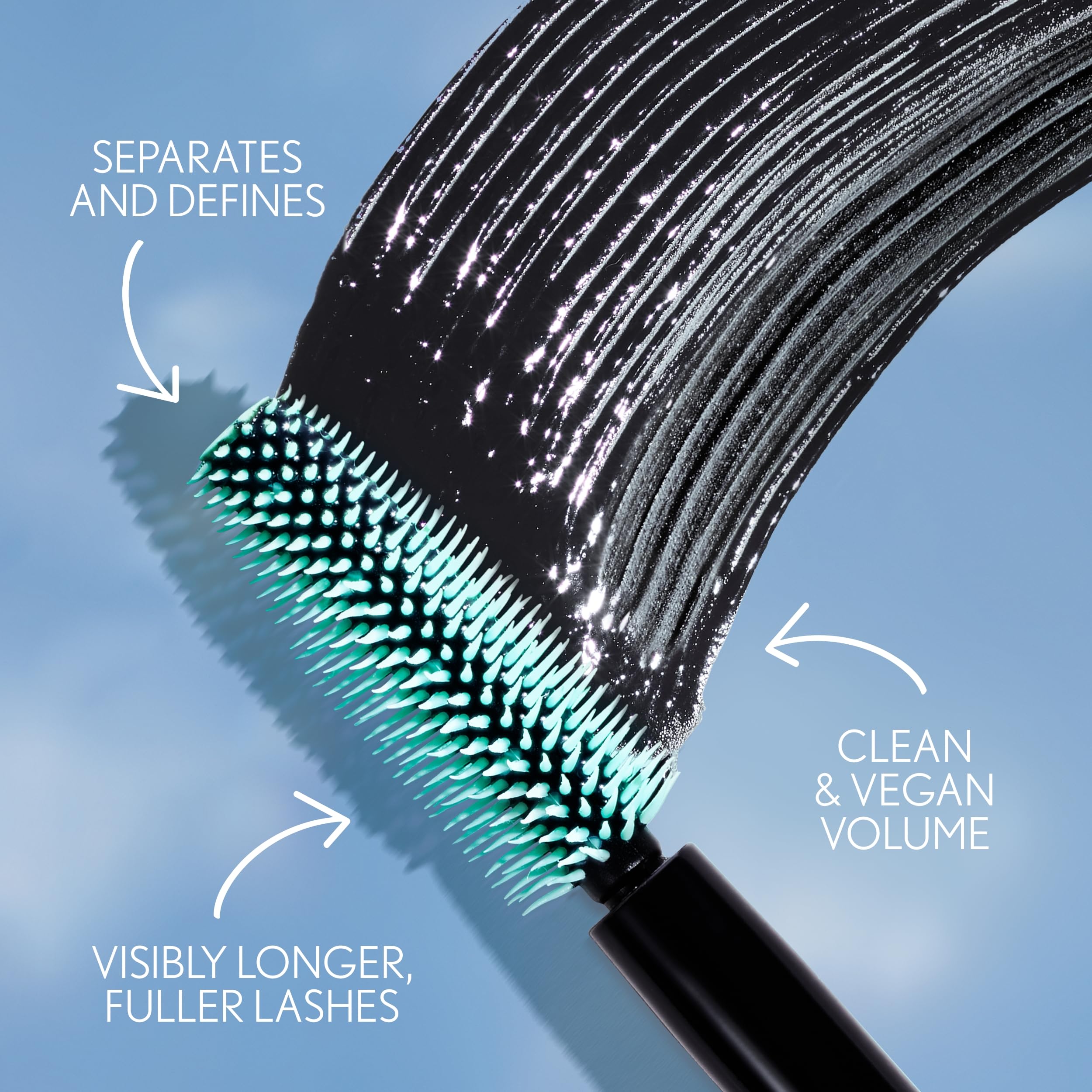 Eco-friendly packaging detail of CoverGirl Lash Blast Clean Volume Mascara with recycled paper.