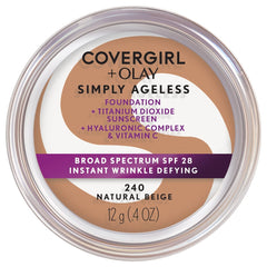 CoverGirl Olay Simply Ageless foundation bottle in natural beige shade with hydrating formula