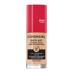 CoverGirl Outlast Extreme Wear foundation bottle showing sleek packaging for all-day wear
