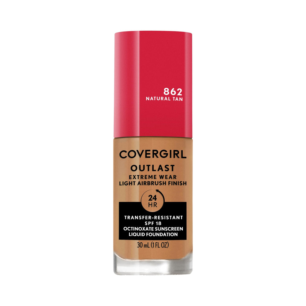 Covergirl Outlast Extreme Wear bottle closeup illustrates a lightweight foundation for smooth skin