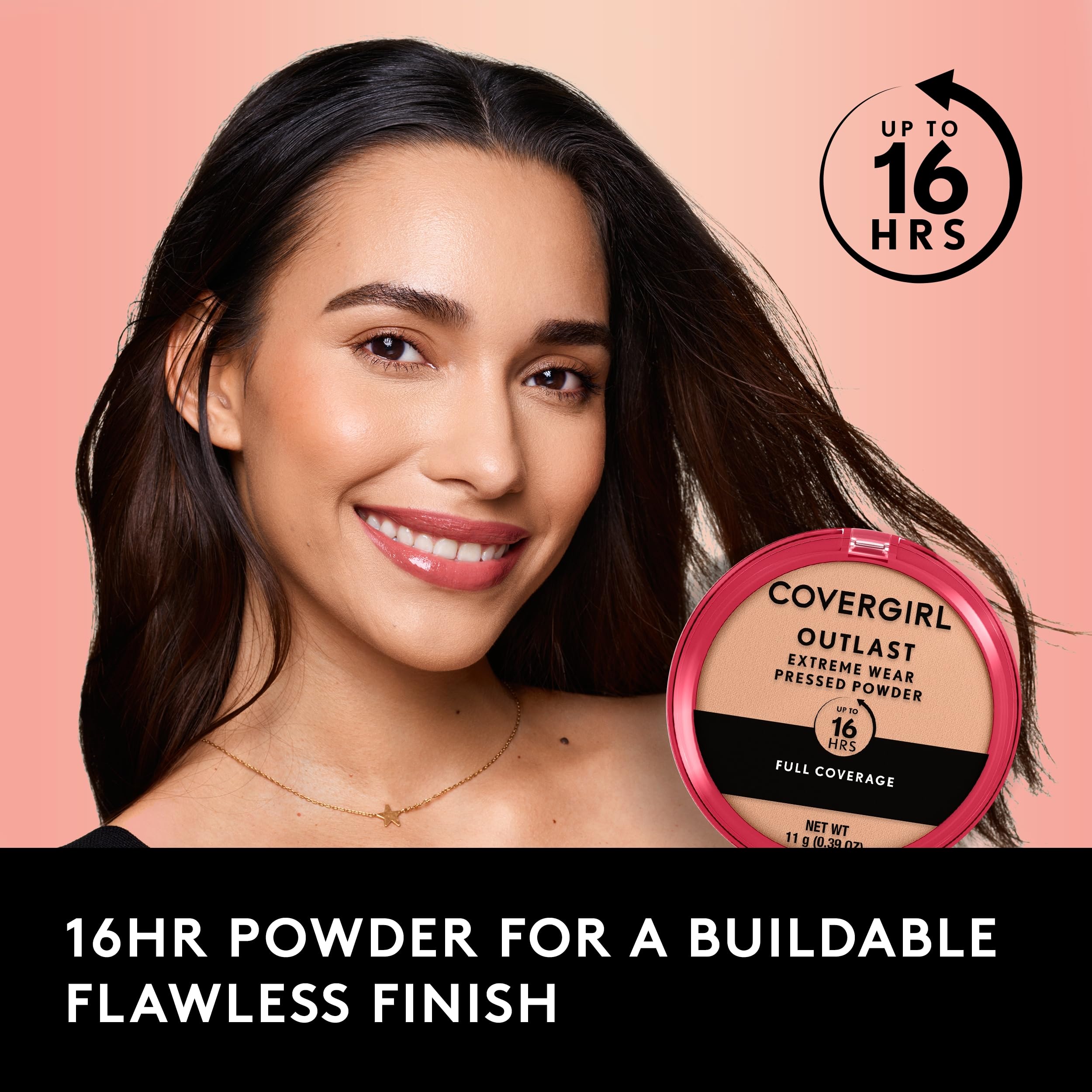 COVERGIRL Outlast Extreme Wear powder finish close-up reveals smooth, natural-looking skin