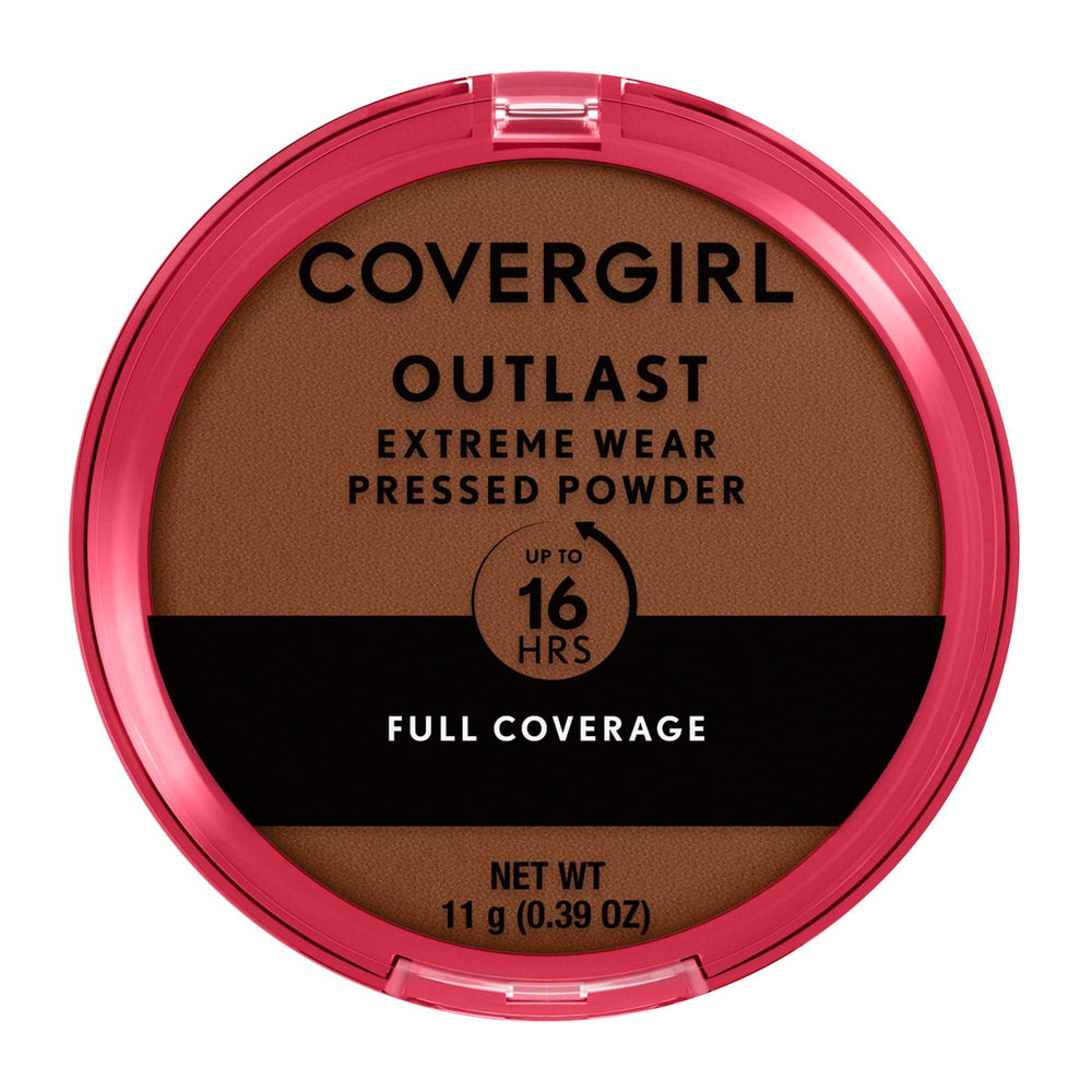 CoverGirl Outlast Extreme Wear pressed powder close-up showing a smooth, long-lasting finish.