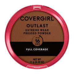 CoverGirl Outlast Extreme Wear pressed powder close-up showing a smooth, long-lasting finish.