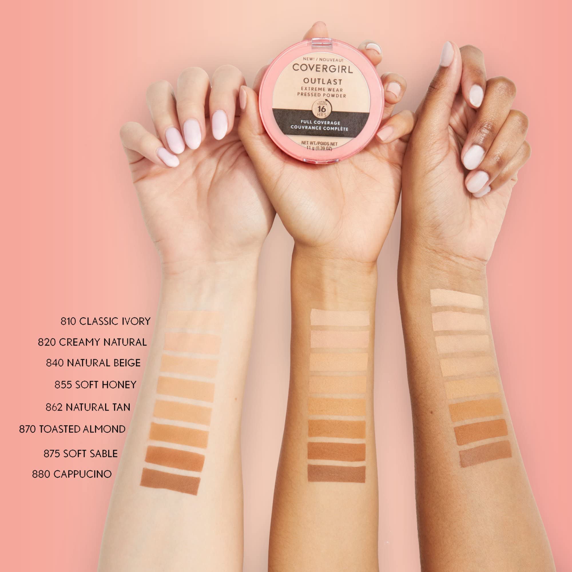 CoverGirl Outlast Extreme Wear powder finish on cappuccino skin tone.