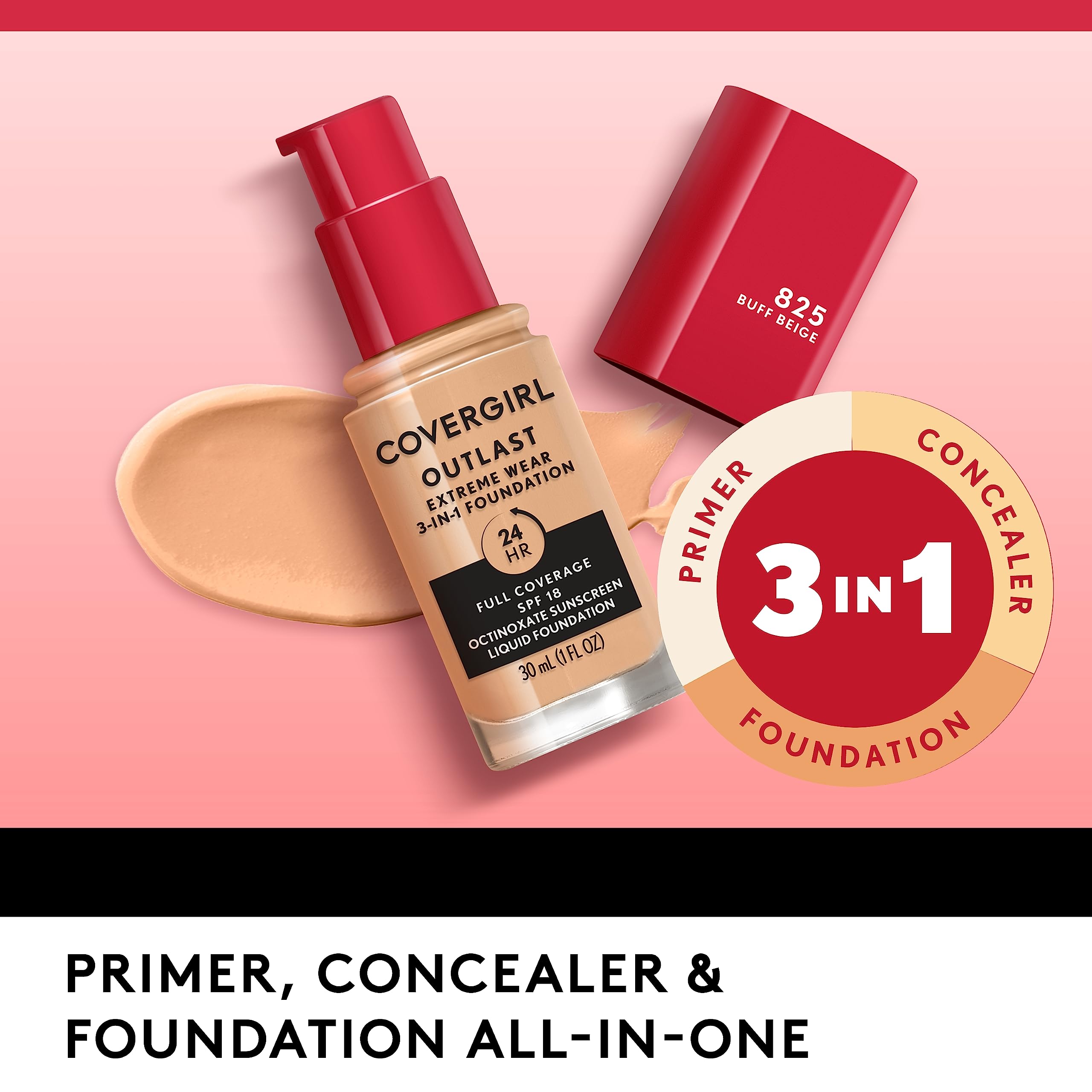 Covergirl Outlast Extreme Wear with SPF 18 protects during daily activities.