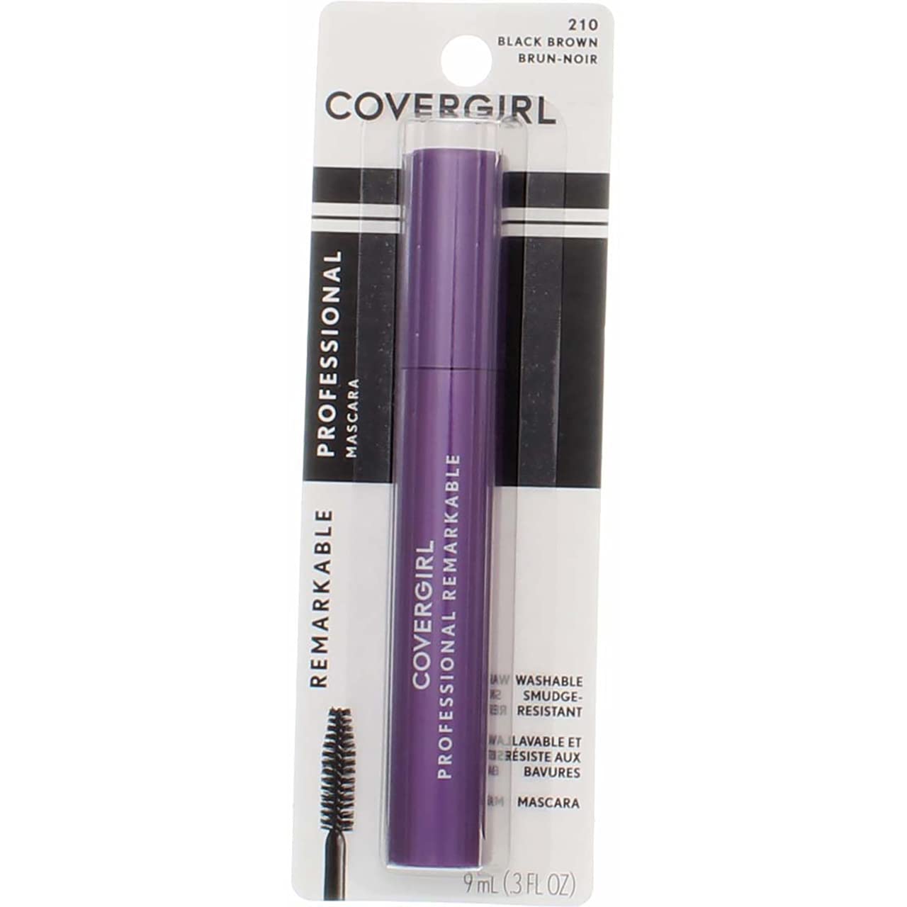 CoverGirl mascara close-up on lashes showing rich black brown shade