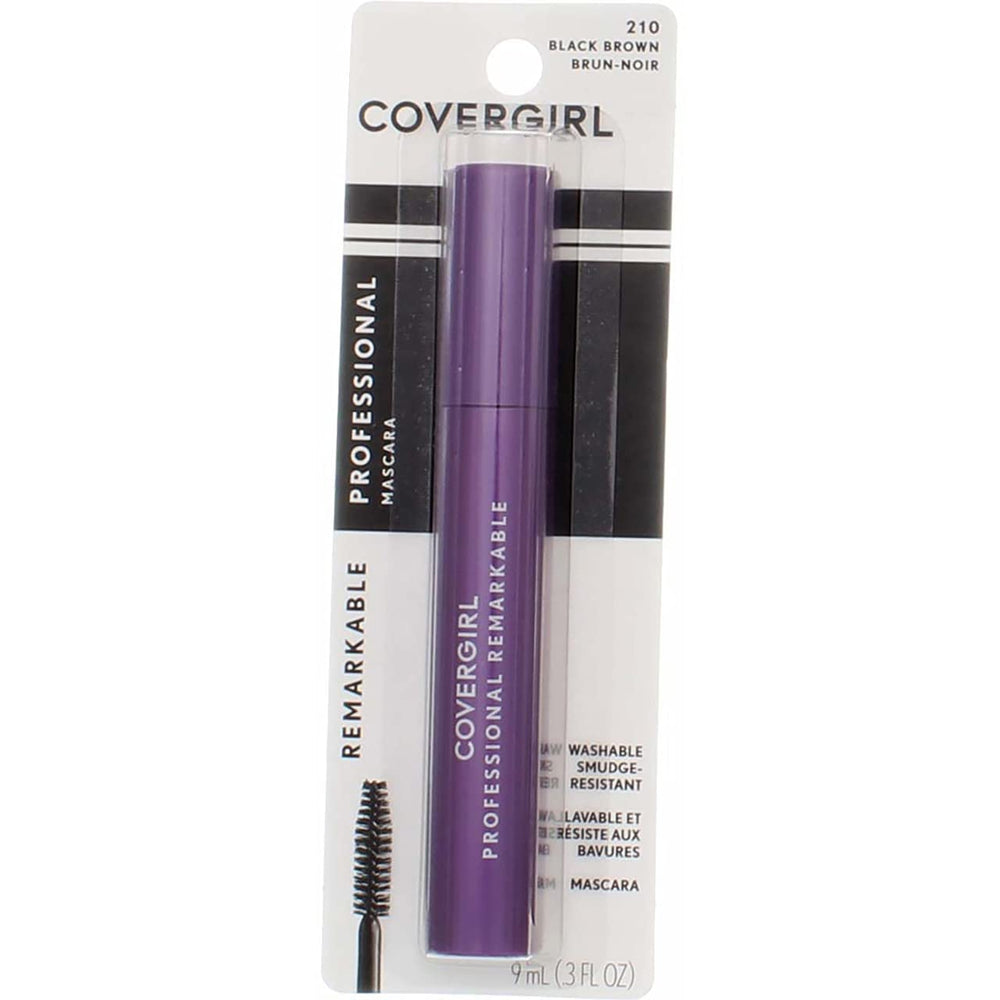 CoverGirl mascara close-up on lashes showing rich black brown shade