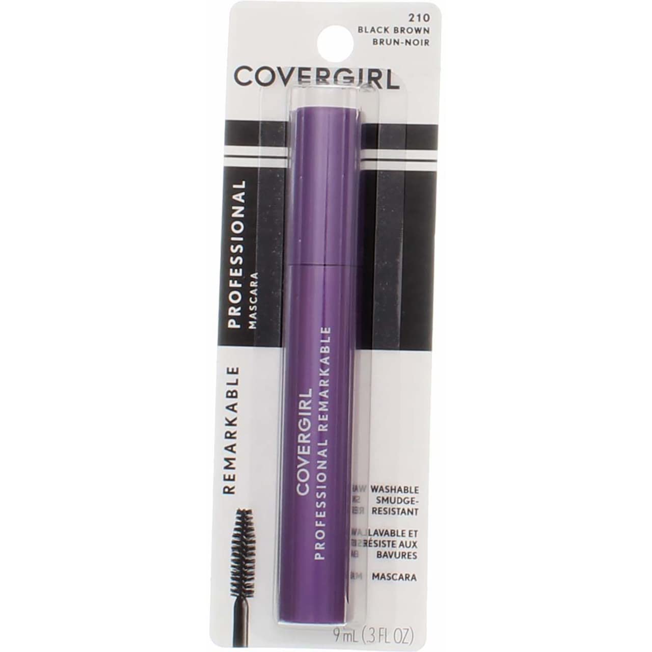 CoverGirl packaging and tube highlighting washable formula for easy removal