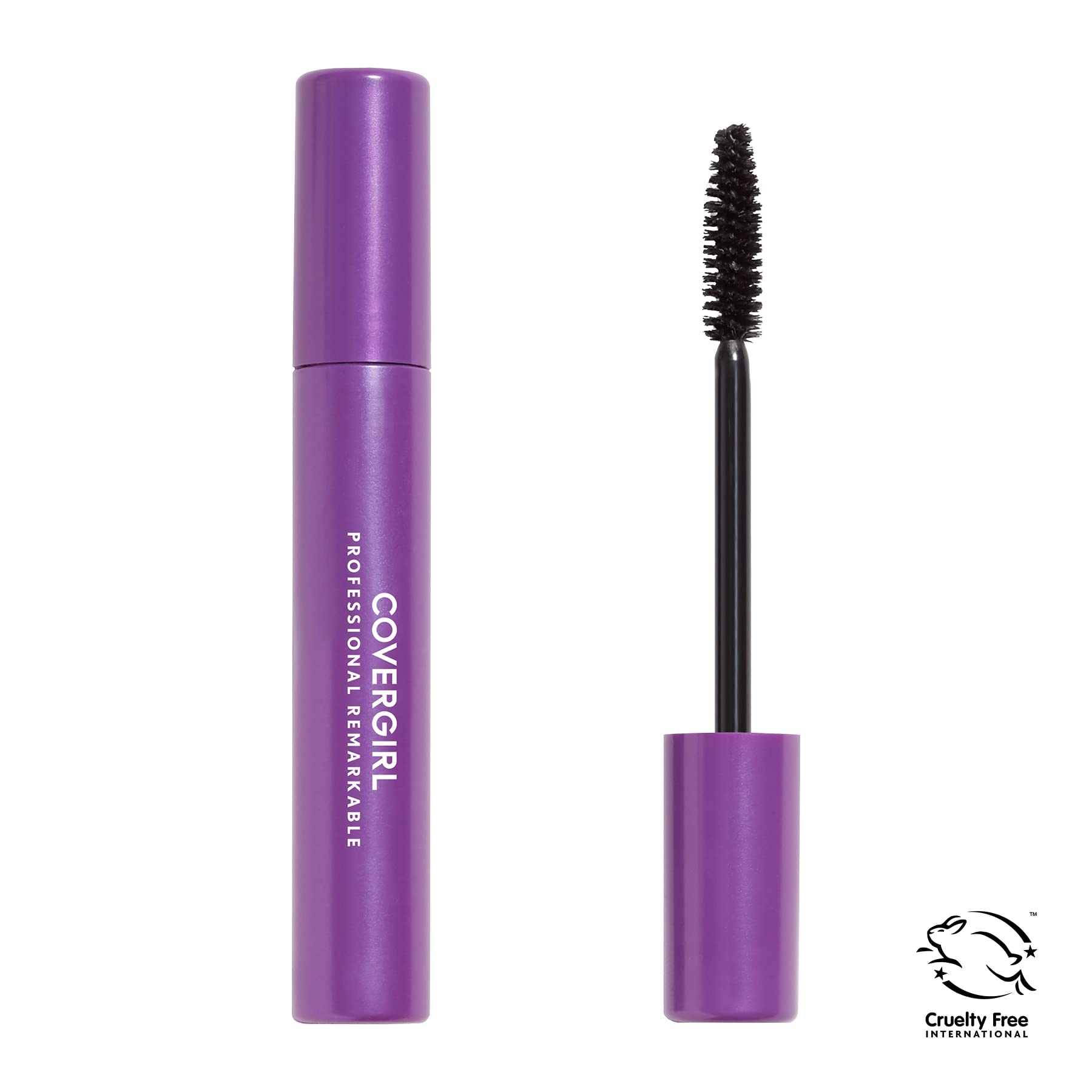 Close-up of CoverGirl mascara wand with straight brush for precise lash coating.