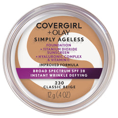 COVERGIRL Simply Ageless foundation bottle front showing creamy texture and glow