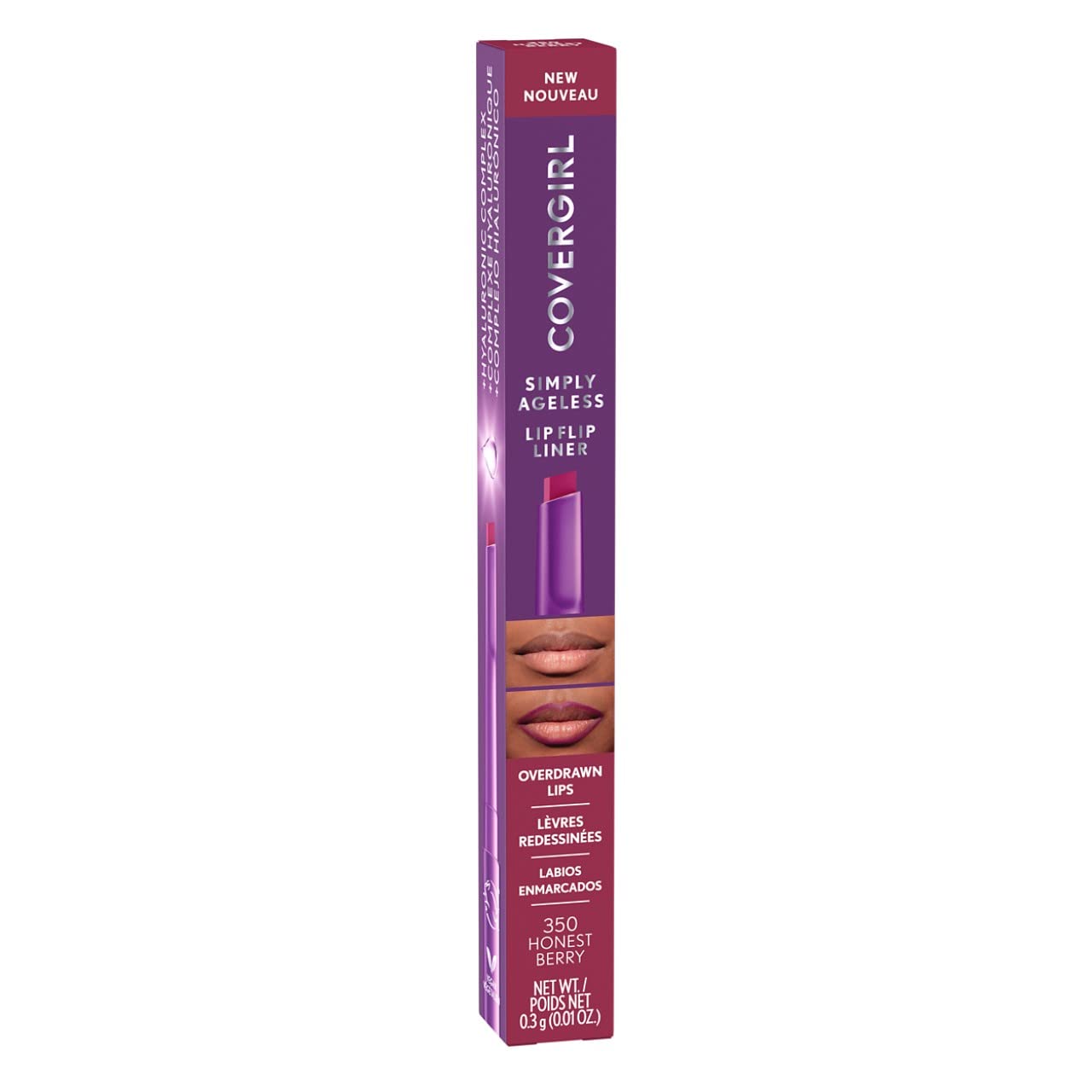 COVERGIRL Simply Ageless Lip Flip Liner Honest Berry swatch shows rich berry payoff.