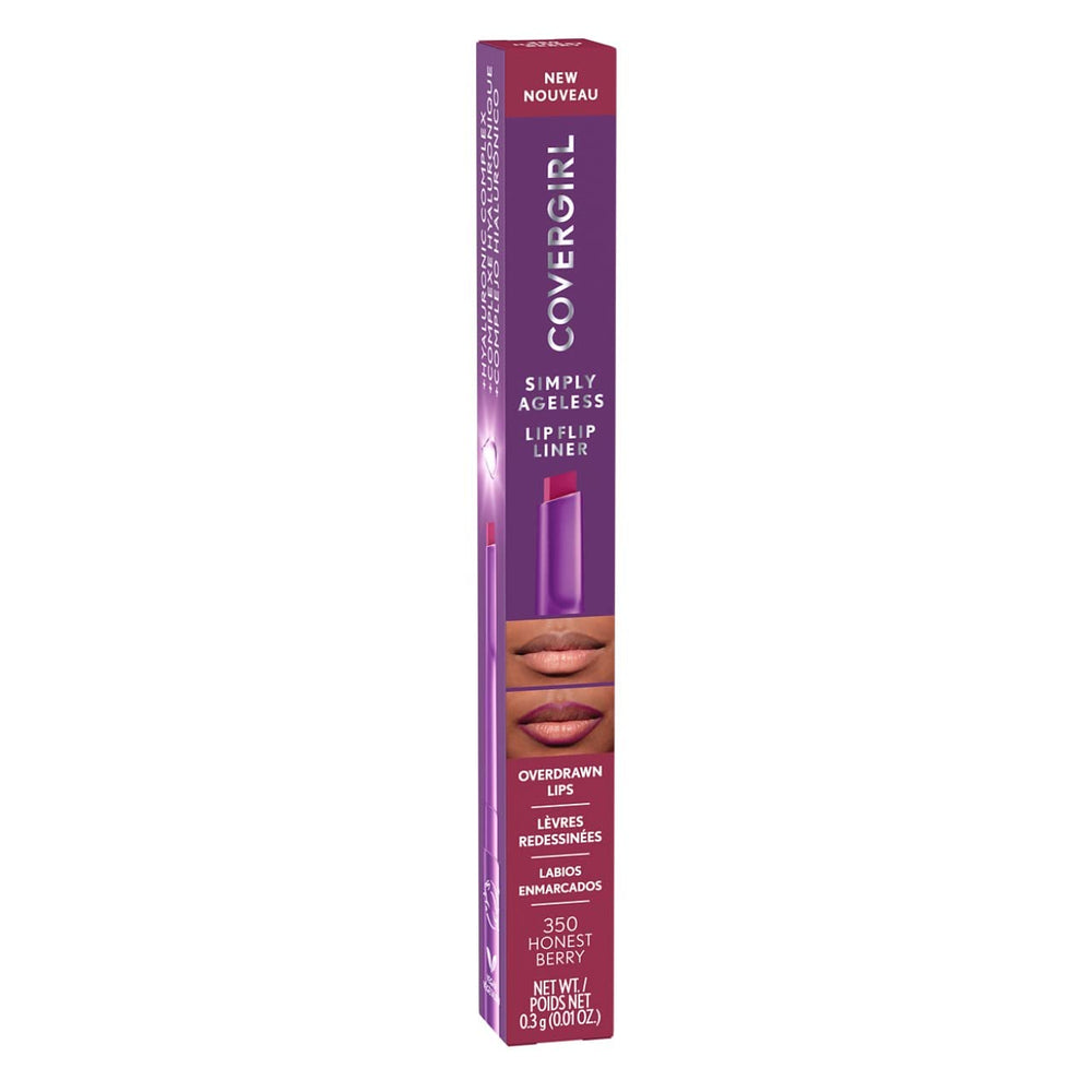 COVERGIRL Simply Ageless Lip Flip Liner Honest Berry swatch shows rich berry payoff.