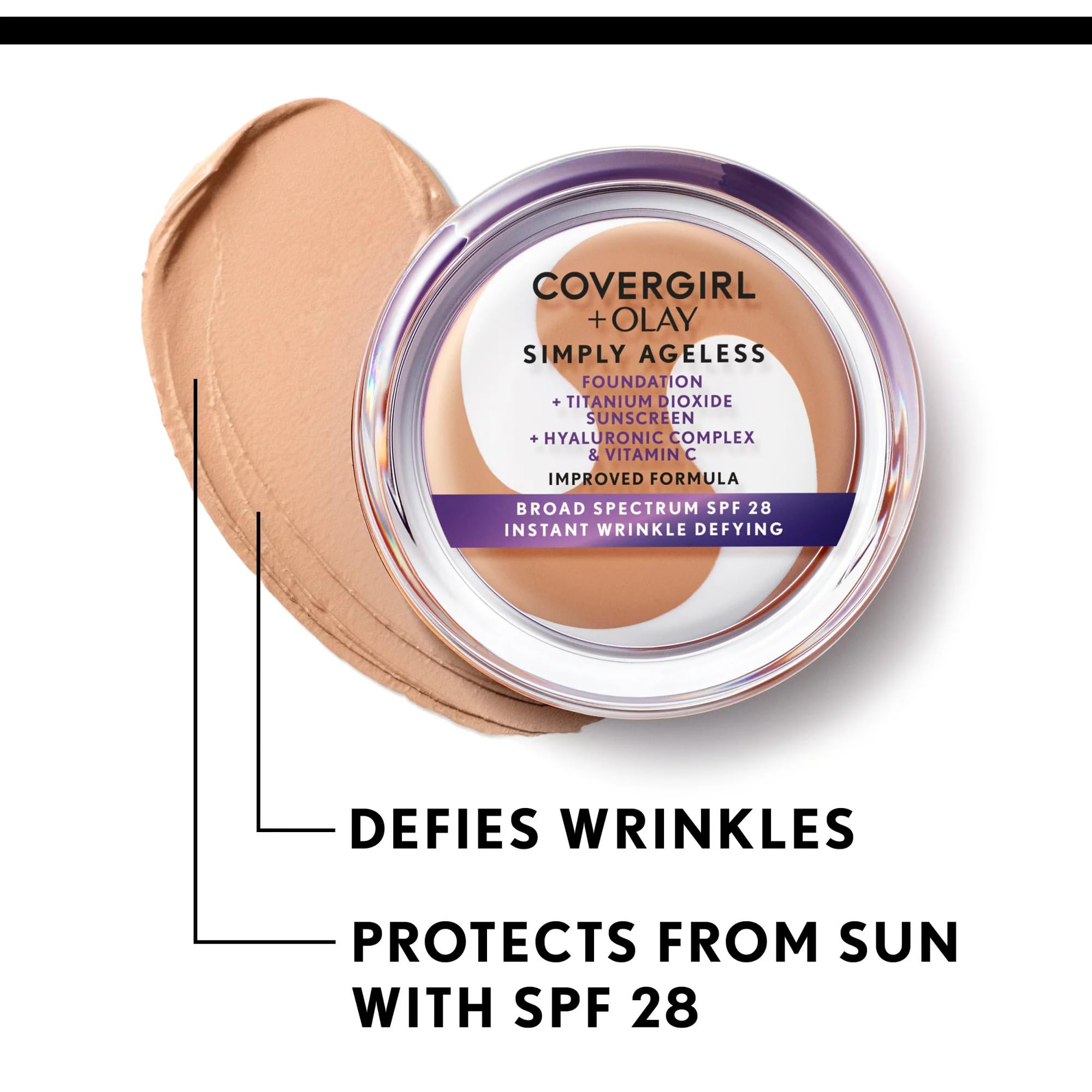 CoverGirl Simply Ageless SPF 28 protection on the skin during daily activities.