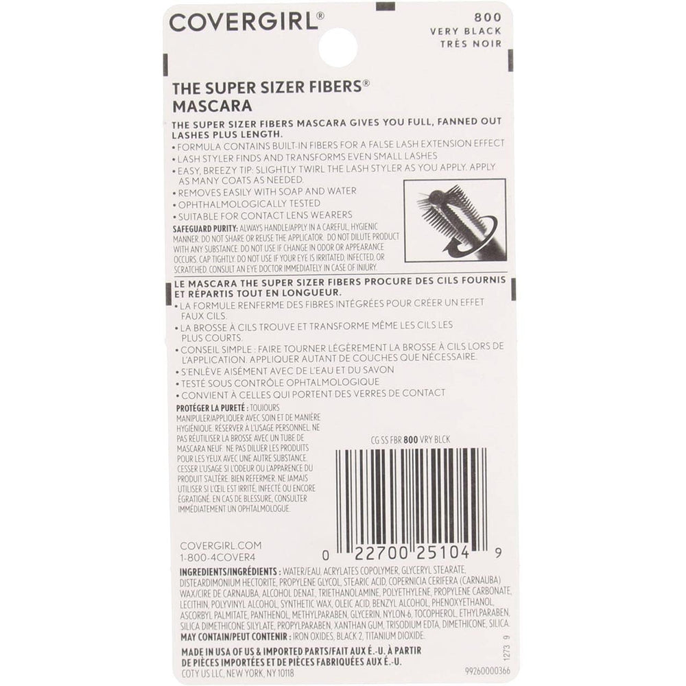 Close-up of COVERGIRL Super Sizer Fibers lashes showing extended length.