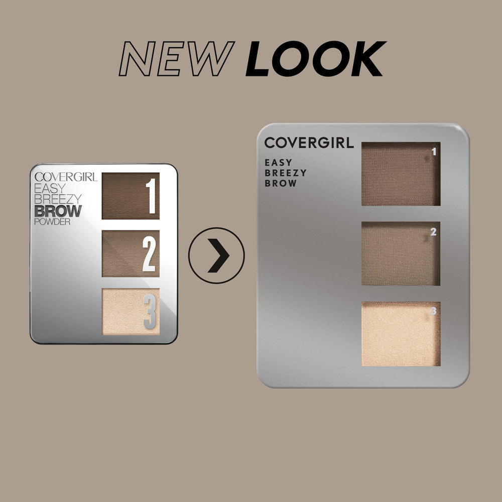 CoverGirl three-shade brow powder swatches show balanced color for brows
