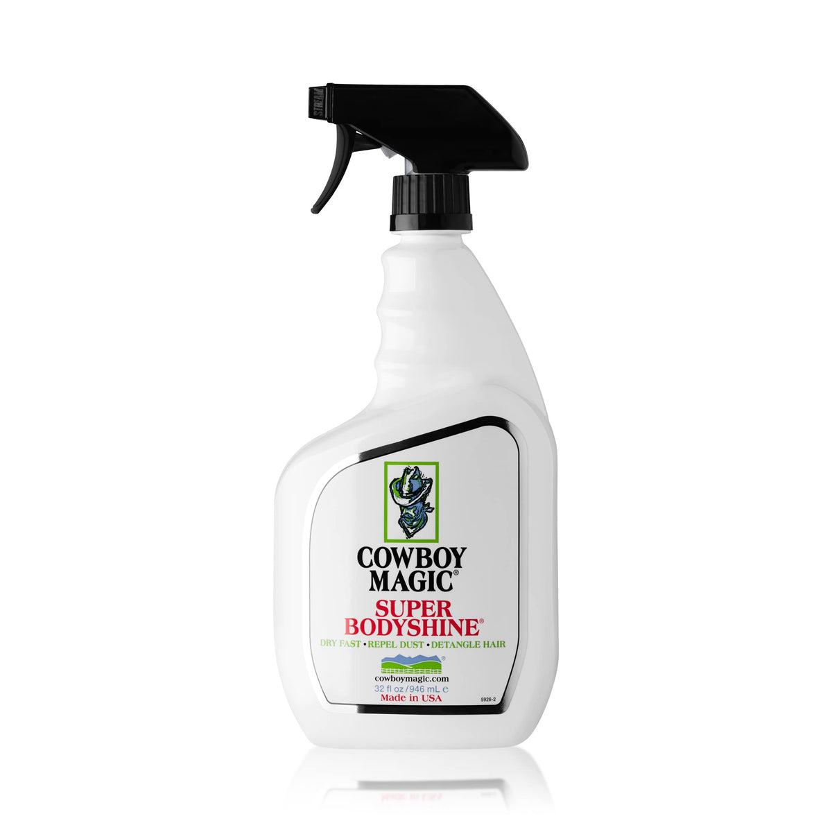 Cowboy Magic Super Body Shine bottle pour for quick grooming shine.