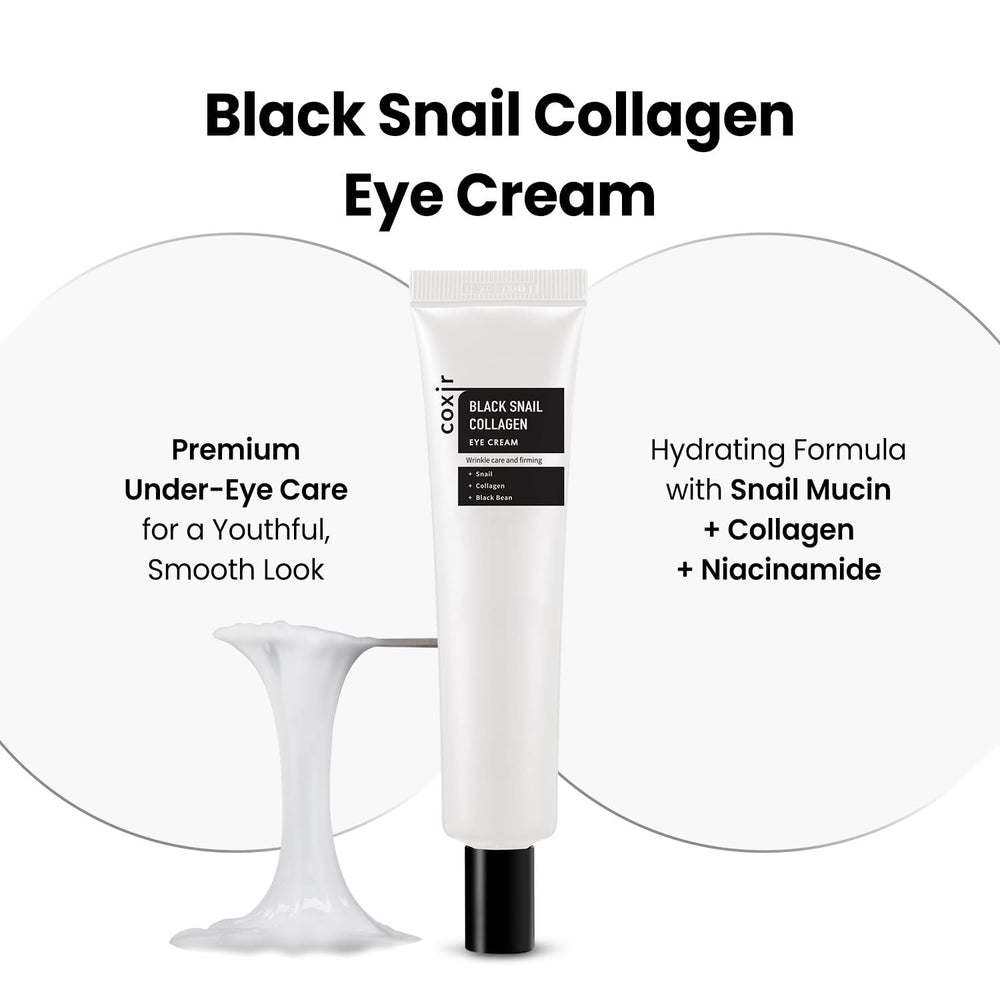 Coxir Snail mucin texture closeup shows silky hydration for the eye area.