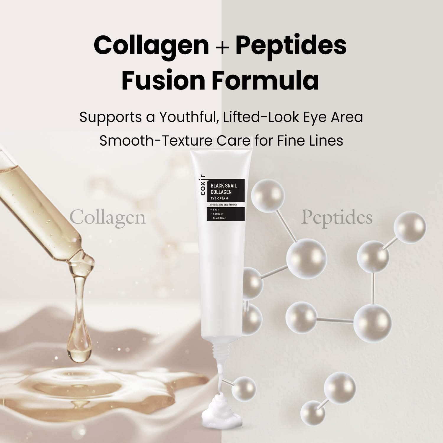 Coxir Eye Cream application under the eye area demonstrates quick absorption.