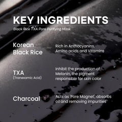 Coxir TXA Black Rice Pore Mask packaging highlights vegan formula.