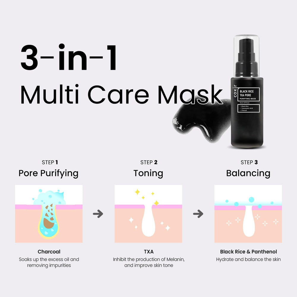 Coxir TXA Black Rice Pore Mask spread application demonstrates easy even coverage.