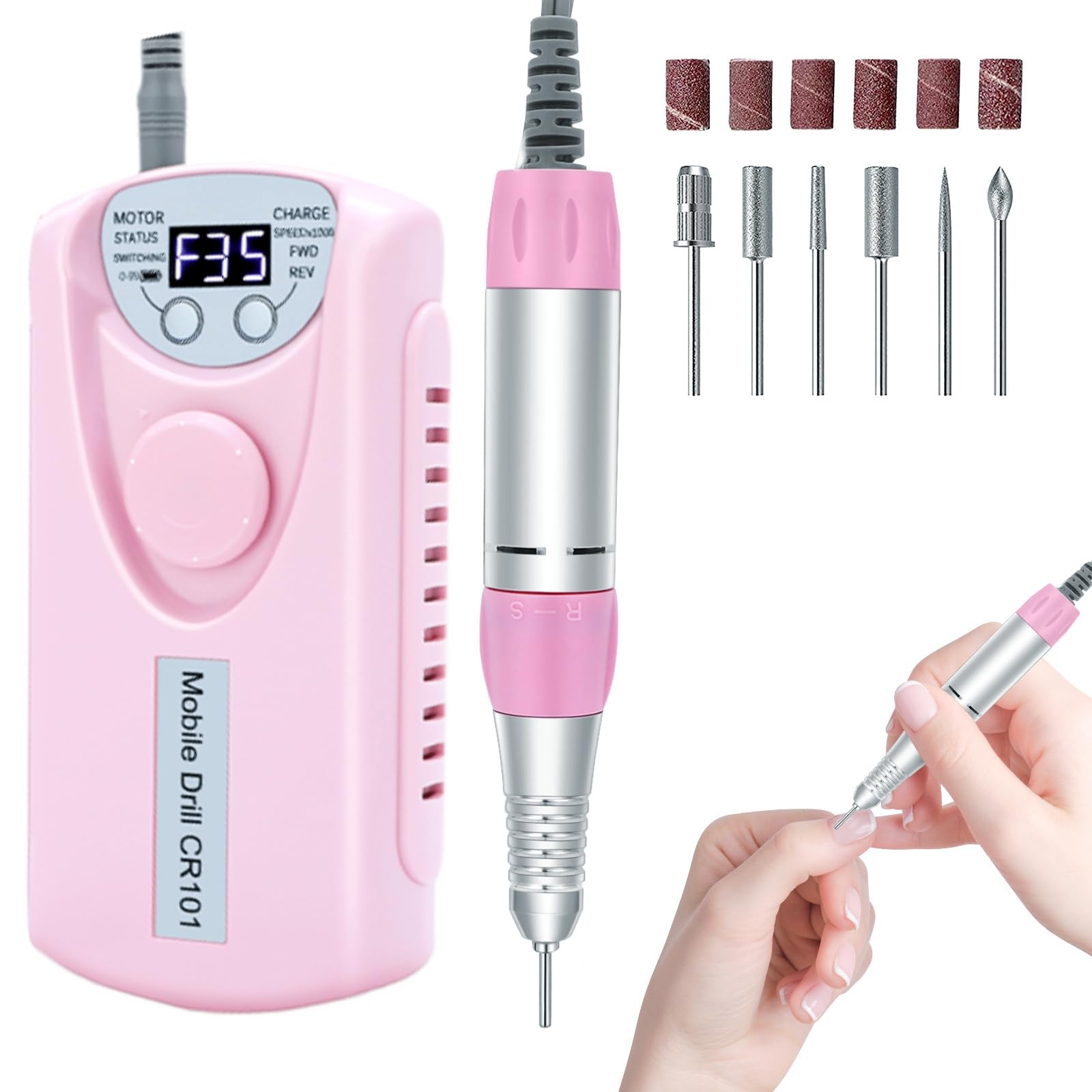 COYZU electric nail drill 35000rpm showing precise filing for acrylics at home