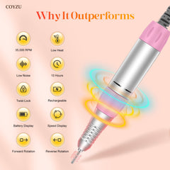 COYZU nail drill bits set with six pro-grade heads for shaping nails