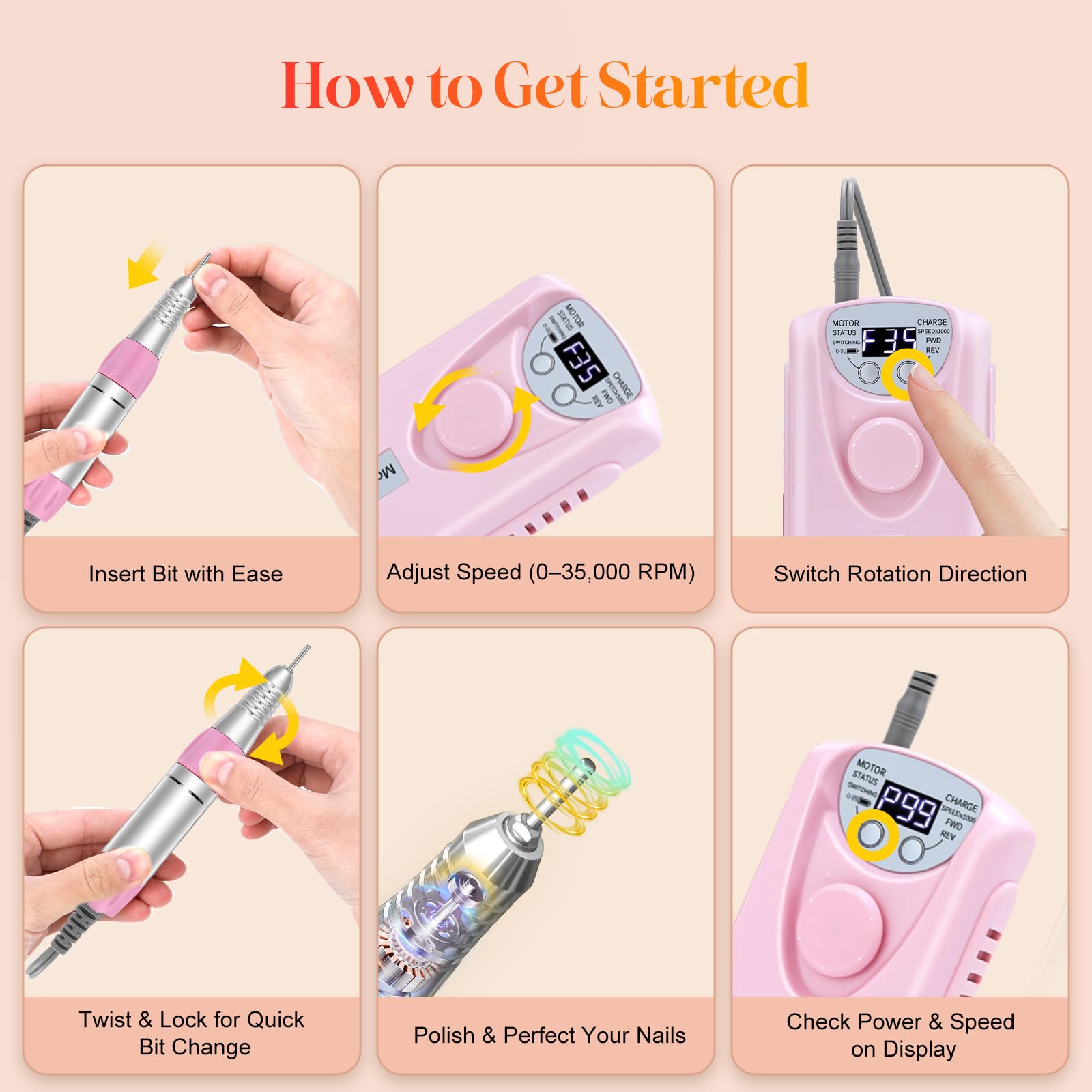 COYZU reverse direction switch enables precise cuticle work