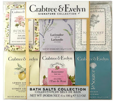 Crabtree and Evelyn bath sea salts variety-pack offers six scents for a soothing soak.