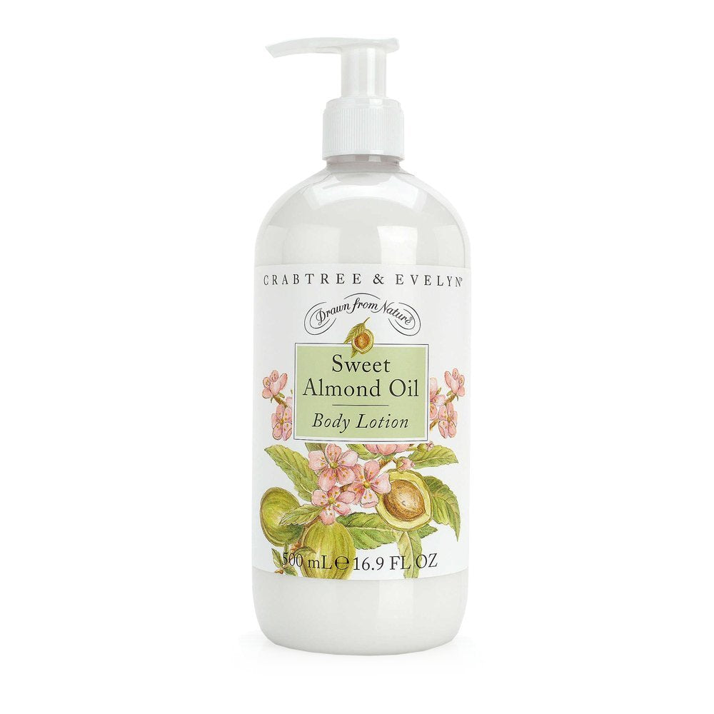 Crabtree & Evelyn body lotion bottle with sweet almond oil for nourished, hydrated skin