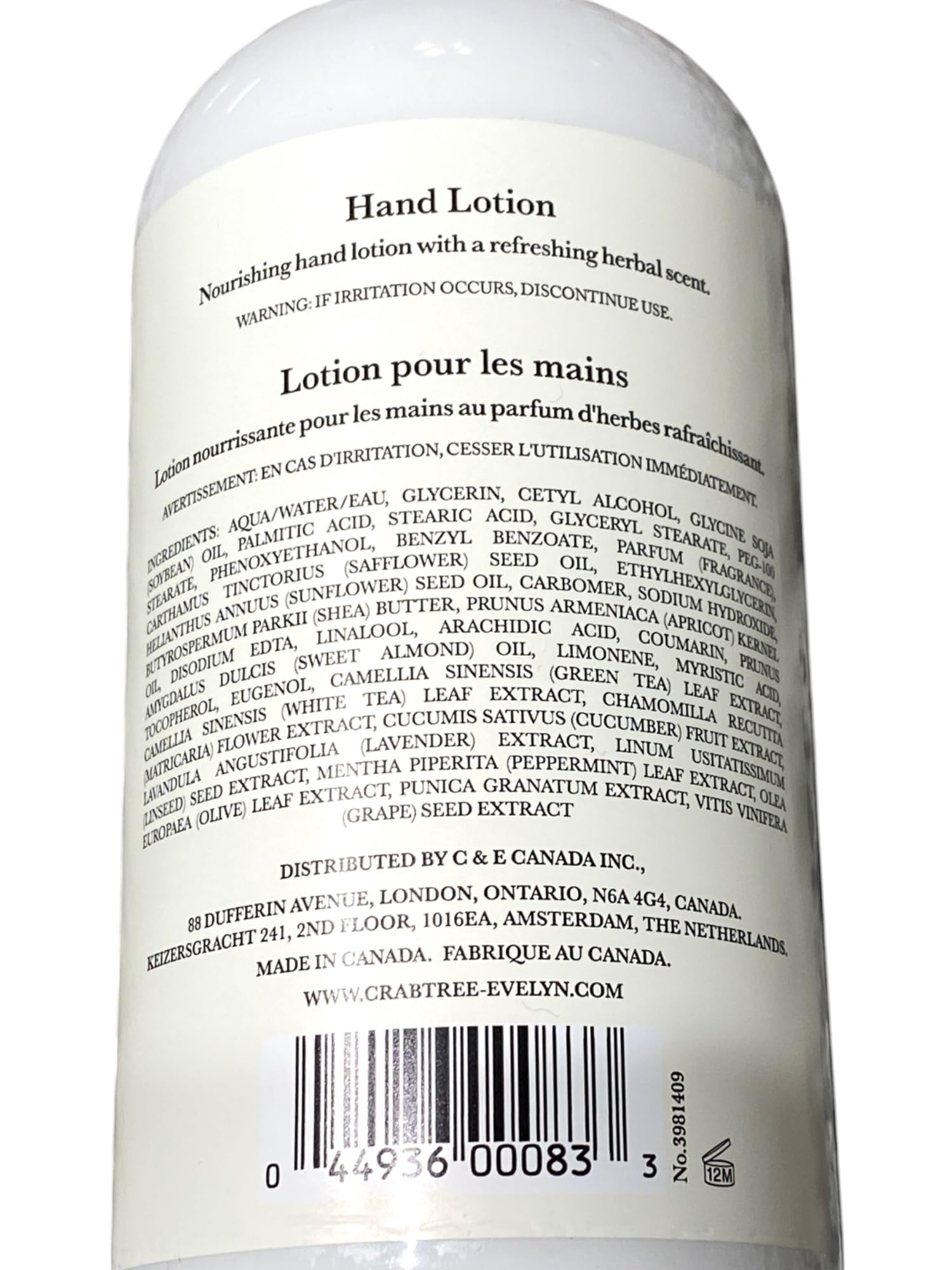 Crabtree & Evelyn Gardeners Hand Lotion packaging front for refreshing cucumber scent