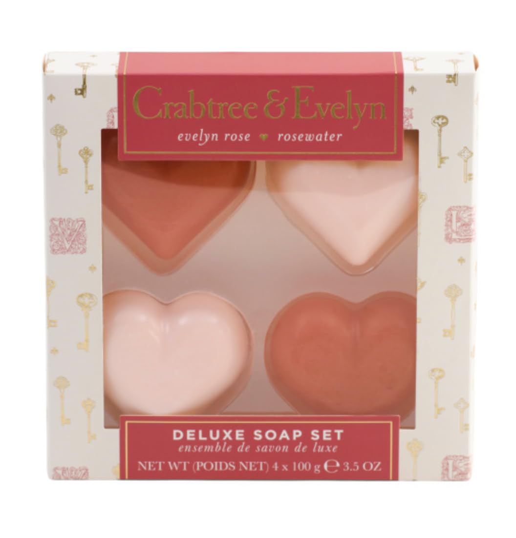 Crabtree and Evelyn heart soap set with Evelyn Rose and Rosewater scents, ideal for gifting.