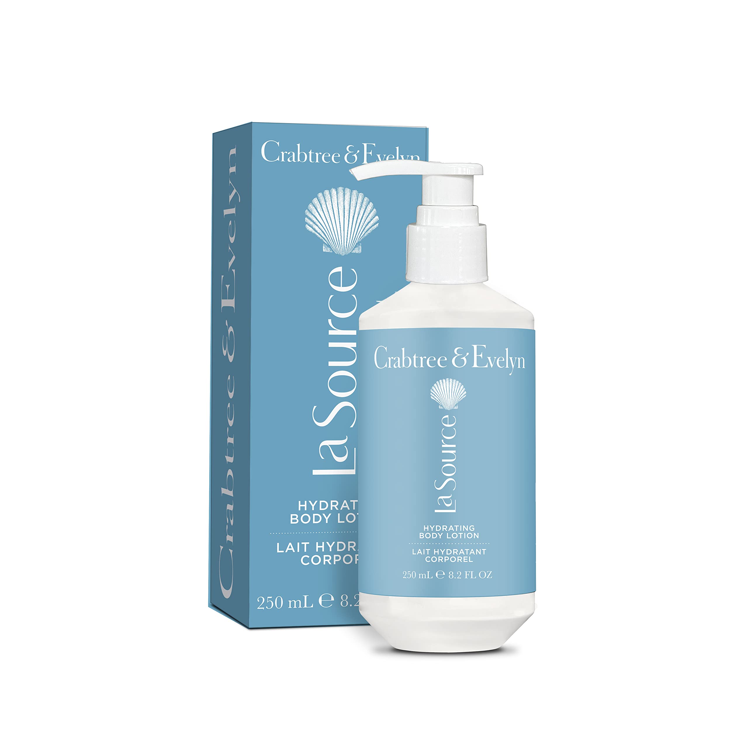 Crabtree & Evelyn La Source bottle pour, delivering lightweight hydration for refreshed skin.
