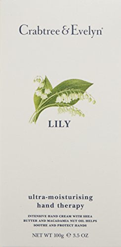 Crabtree & Evelyn Lily hand therapy texture closeup showing creamy hydration.