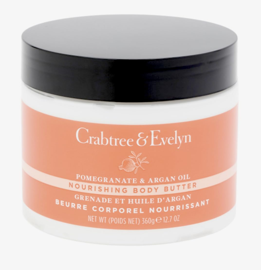 Crabtree & Evelyn Pomegranate & Argan Body Butter jar for deep hydration and fragrant skin.