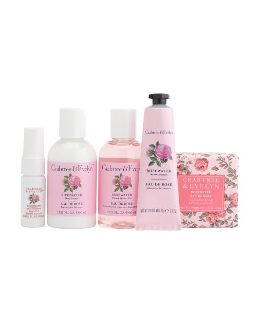 Crabtree & Evelyn Rosewater cosmetic bag keeps travel essentials organized.