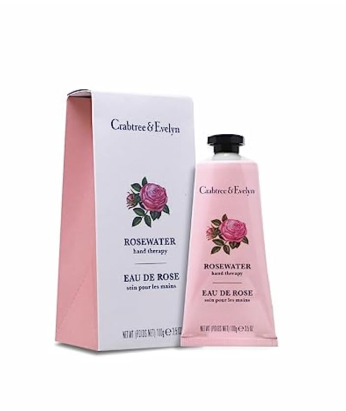 Crabtree & Evelyn Rosewater Hand Therapy Cream being dispensed for quick, non-greasy hydration.