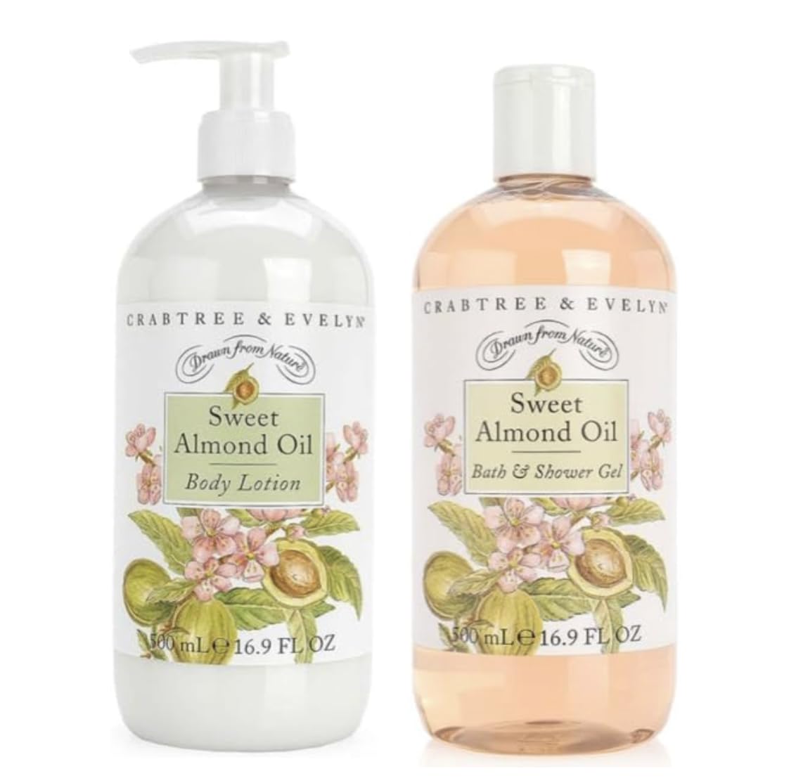 Crabtree & Evelyn Sweet Almond Oil bath gel bottle for a gentle cleansing routine.