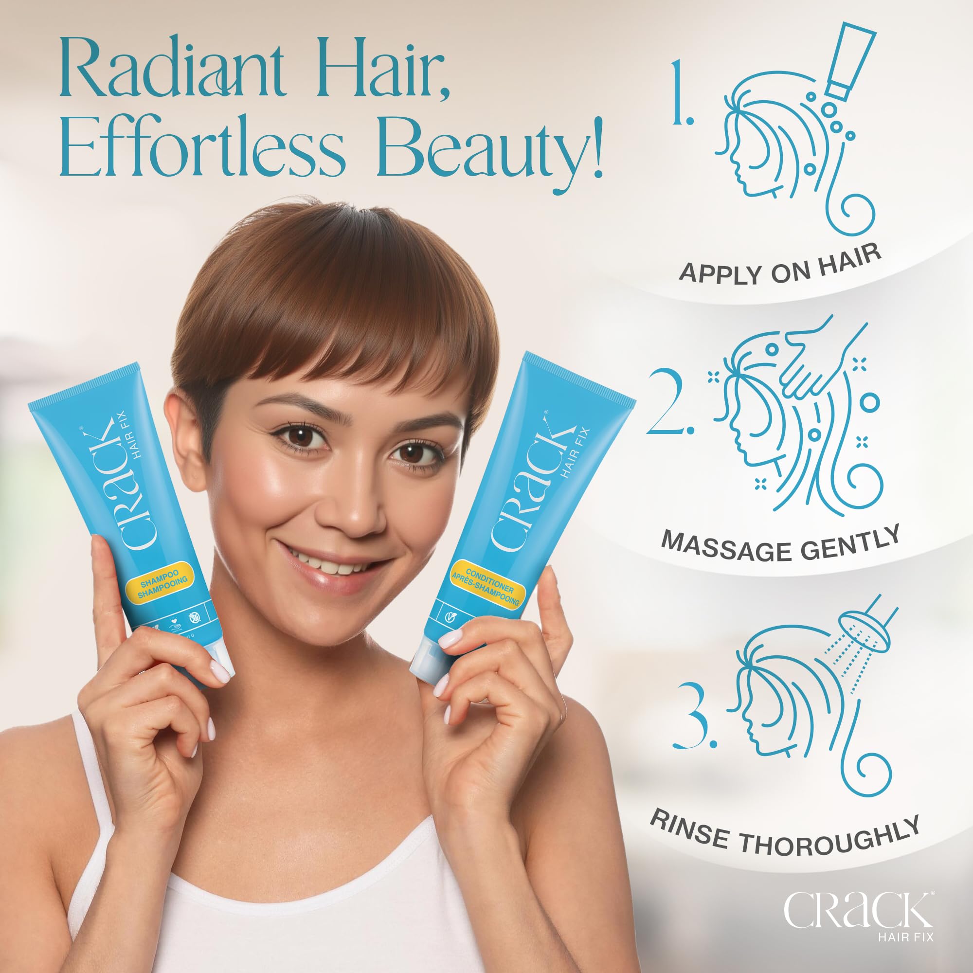 CRACK Hair Fix set on display emphasizing vegan and gluten-free