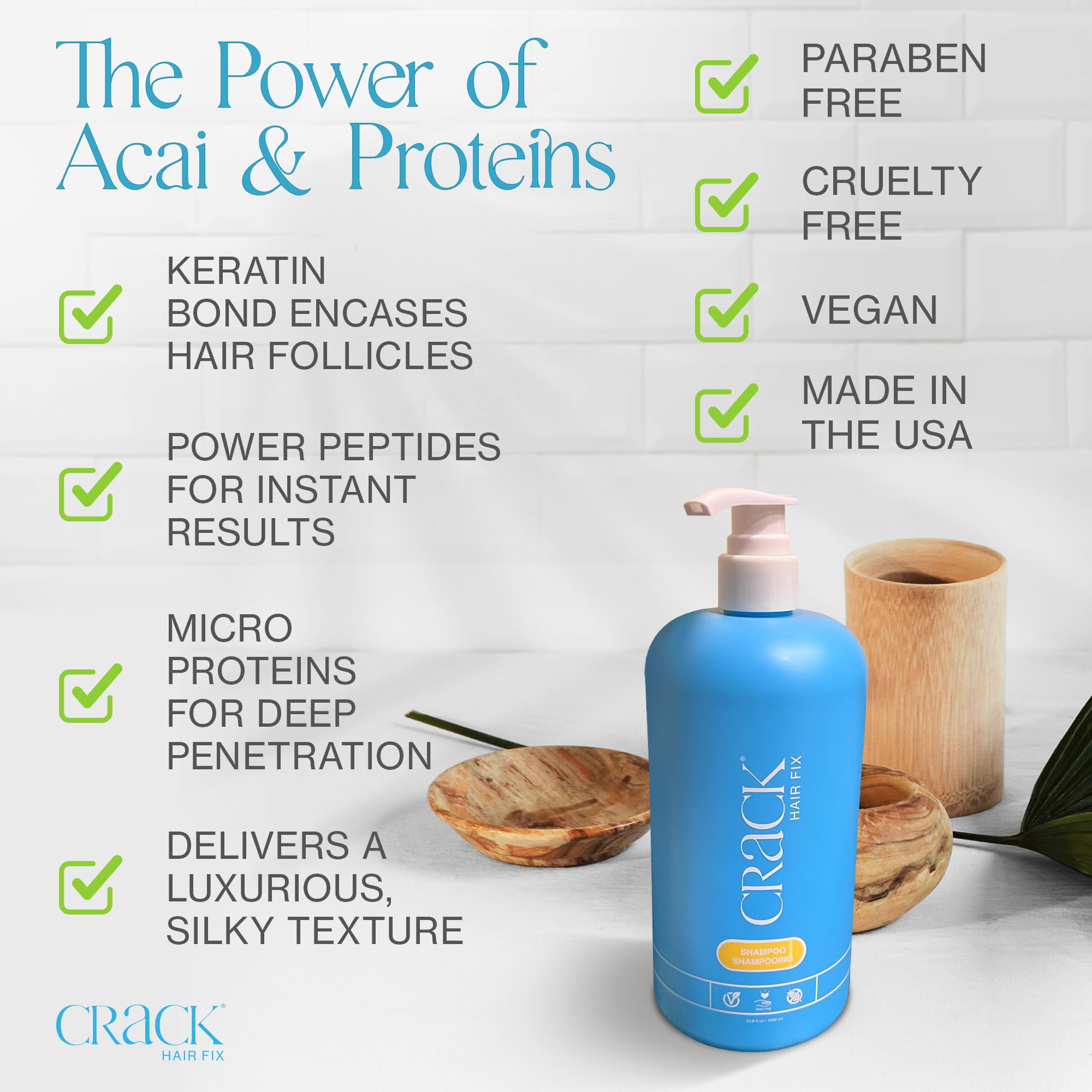Crack Hair Fix Shampoo vegan formula image emphasizes cruelty-free, clean beauty.
