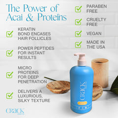 Crack Hair Fix Shampoo vegan formula image emphasizes cruelty-free, clean beauty.
