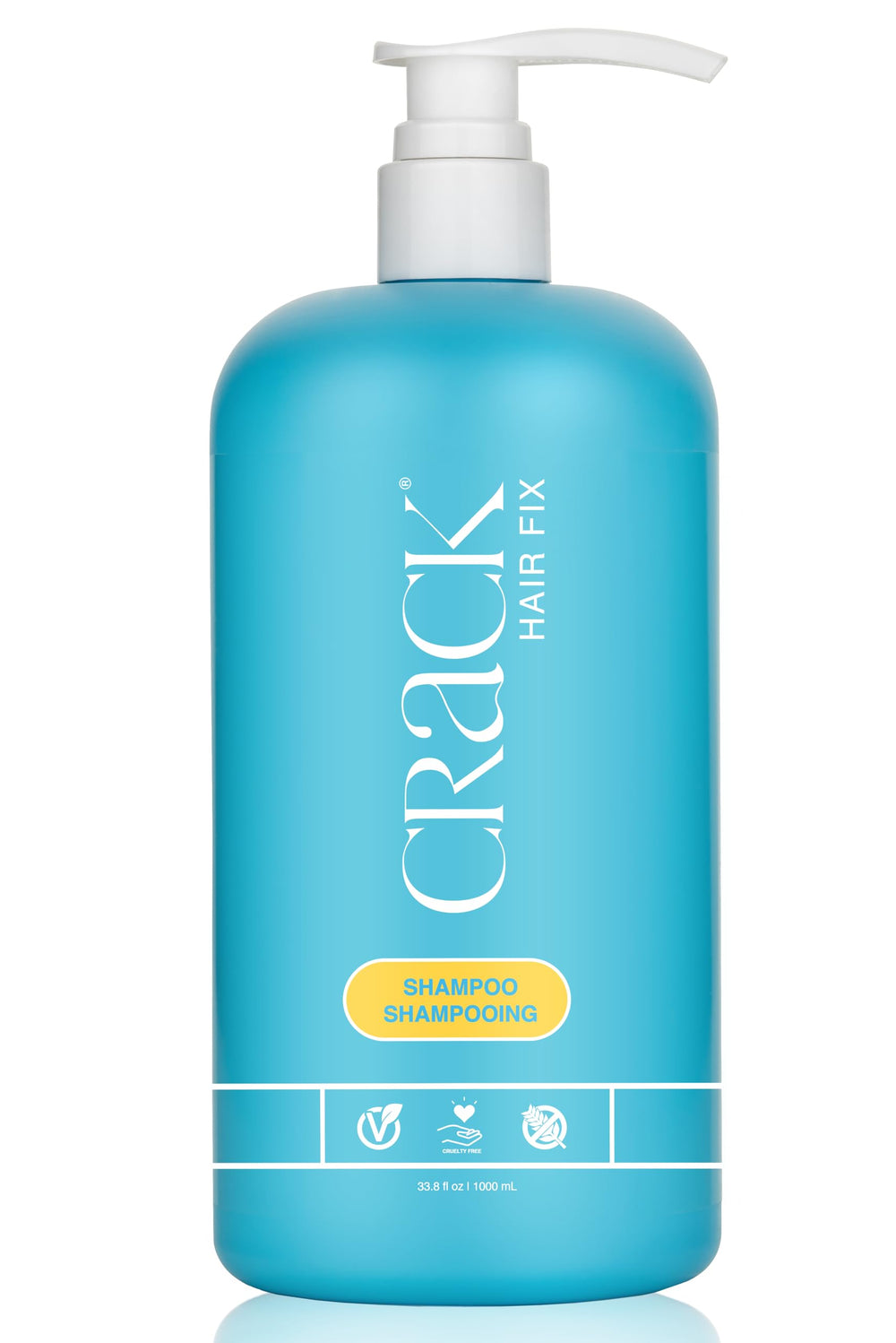 Crack Hair Fix Shampoo bottle with pump for mess-free dispensing and daily hydration.