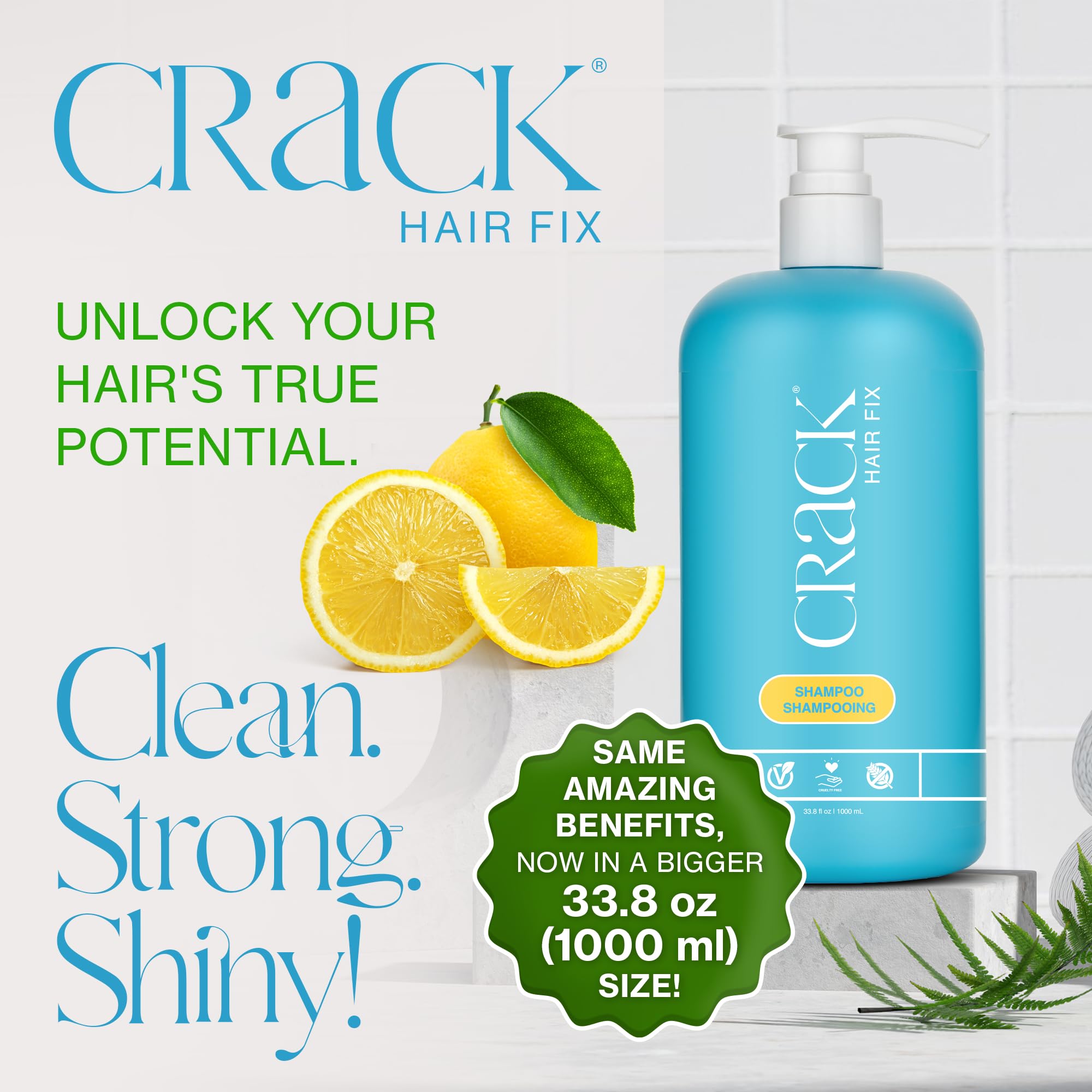 Crack Hair Fix Shampoo rich-lather bottle showing foamy texture for gentle cleansing.
