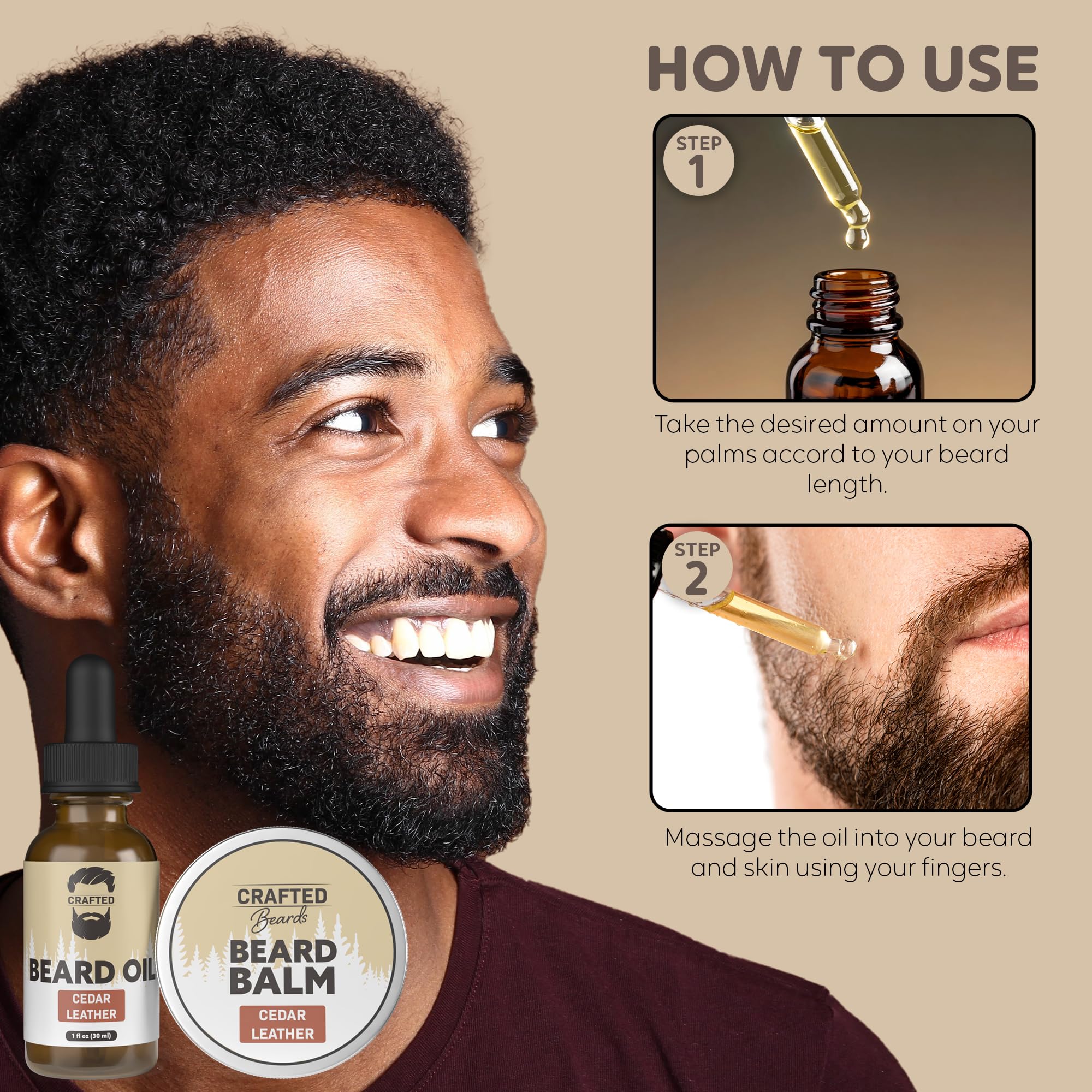 Gift-packaging from Crafted Beards signals premium cedarwood scent appeal.
