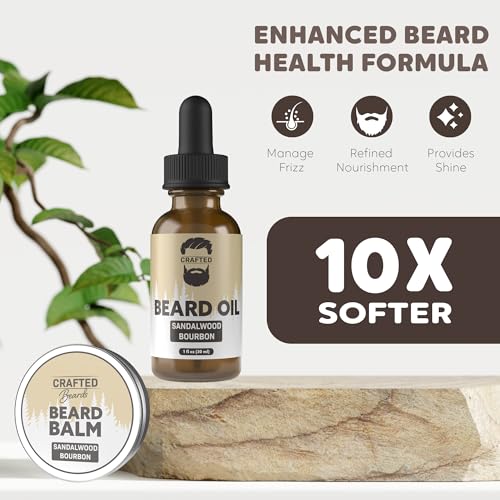 Crafted Beards sandalwood beard oil close-up showing fast absorption