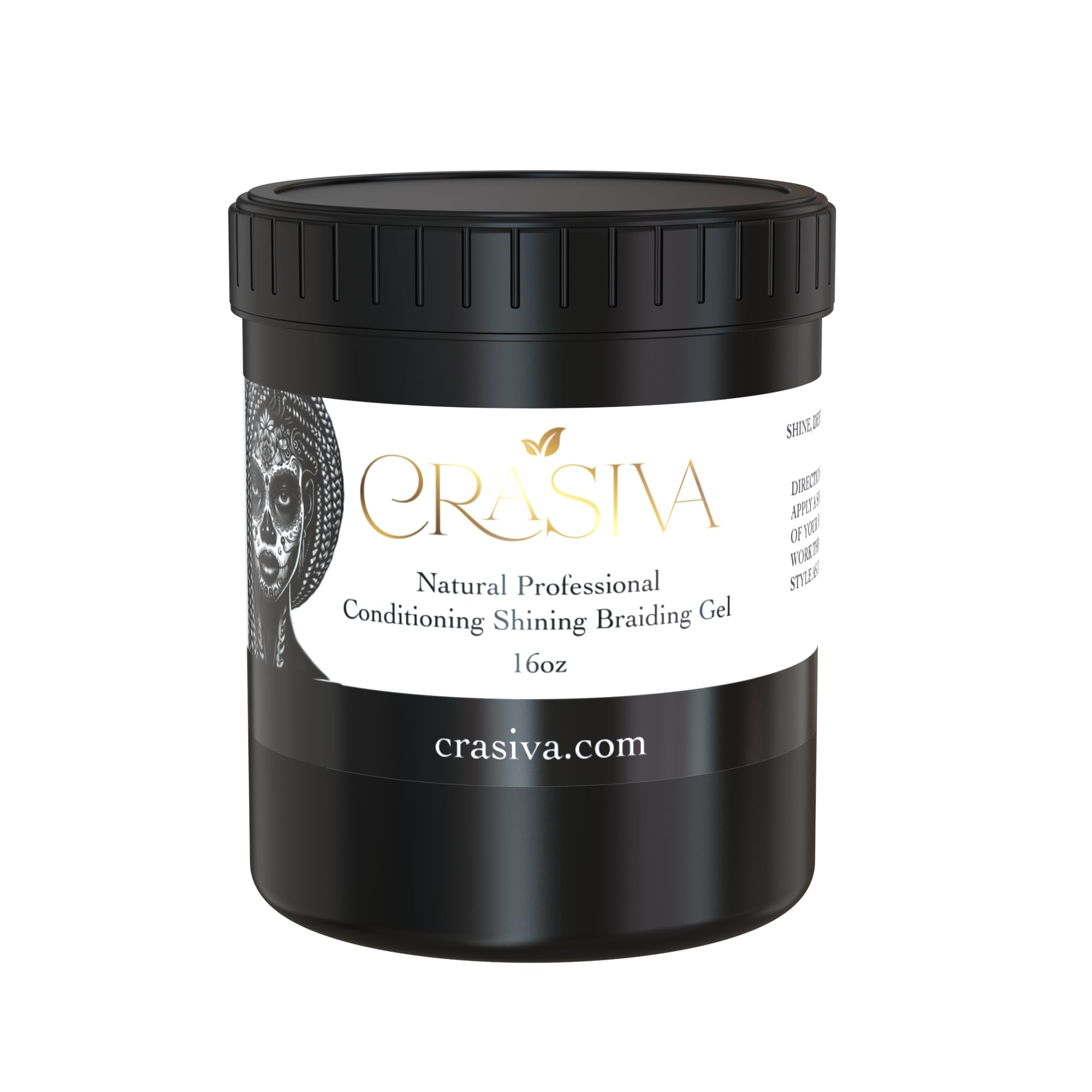 Crasiva Edge Control Gel jar closeup showing frizz control and all-day hold.