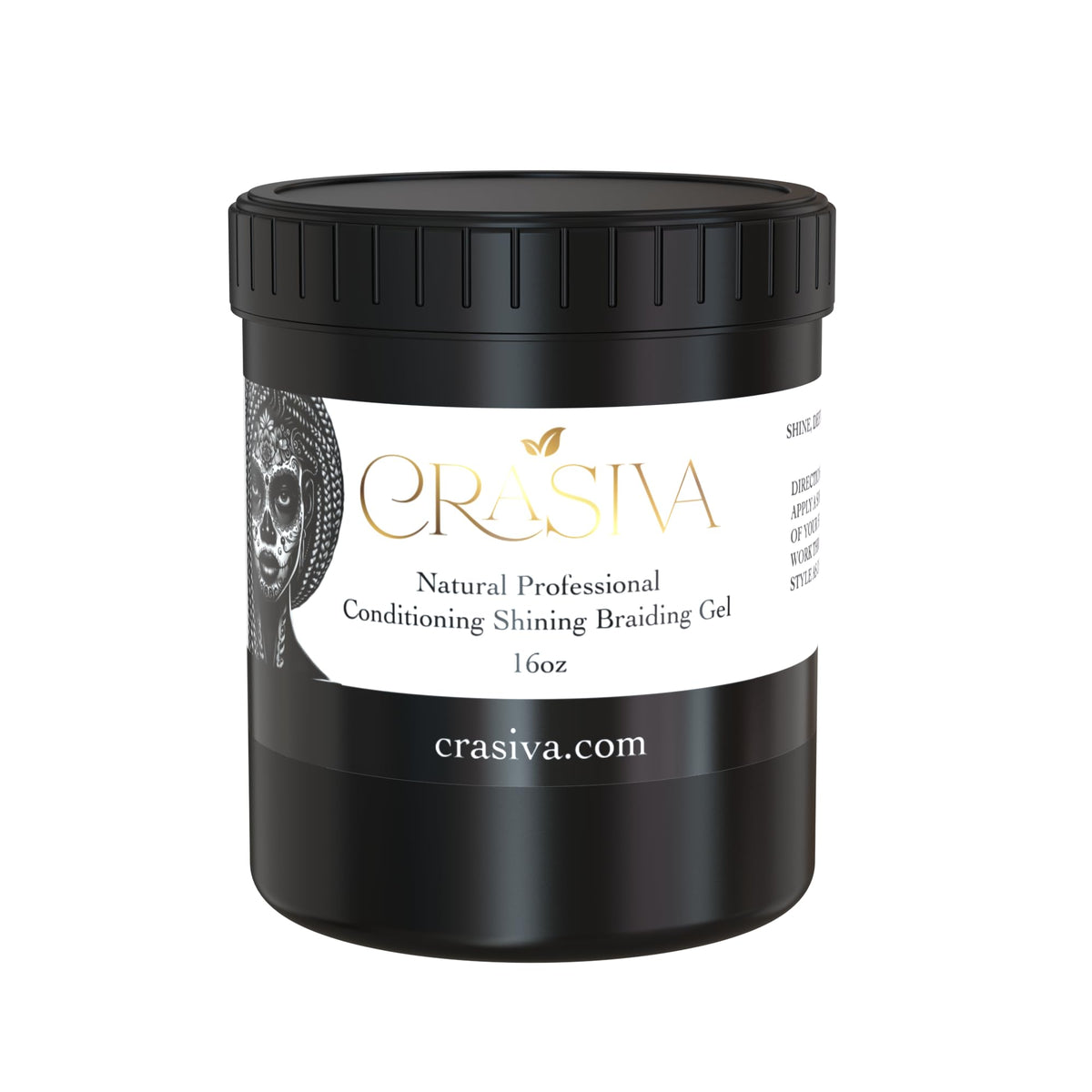 Crasiva Edge Control Gel jar closeup showing frizz control and all-day hold.