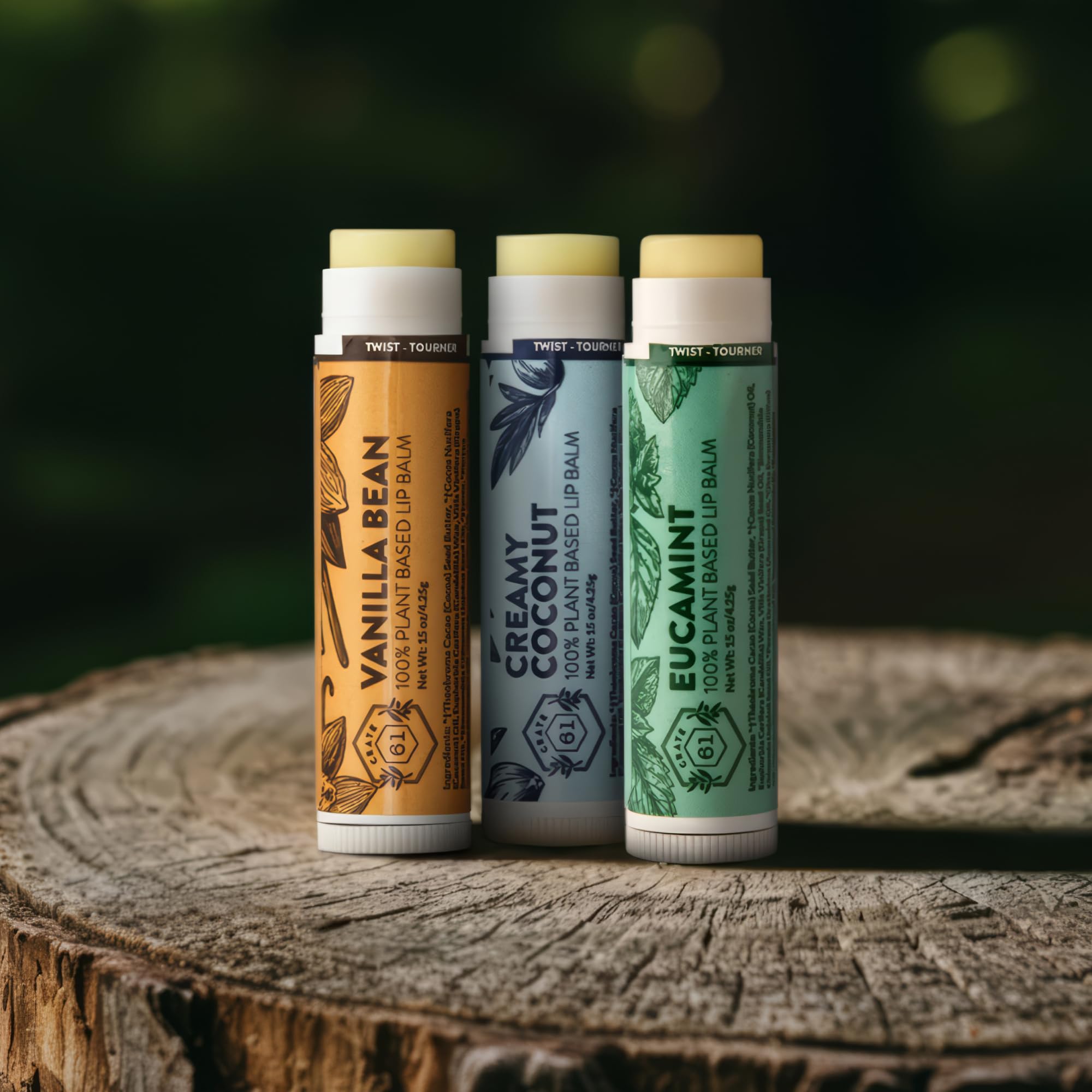 Crate 61 Lip Balm USDA Organic ingredients label close-up for natural nourishment.