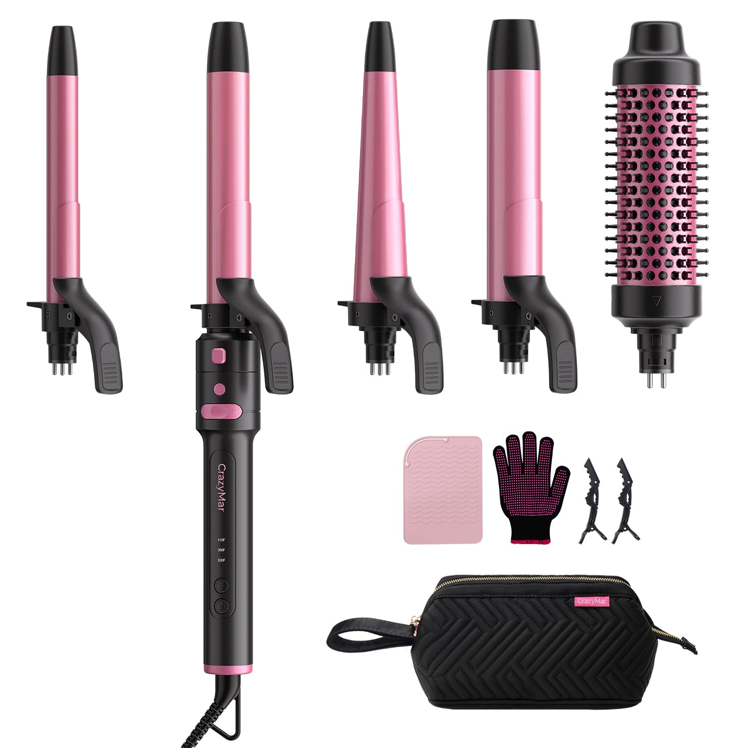 CrazyMar 5-in-1 rotating curling iron set for versatile styling at home or on the go
